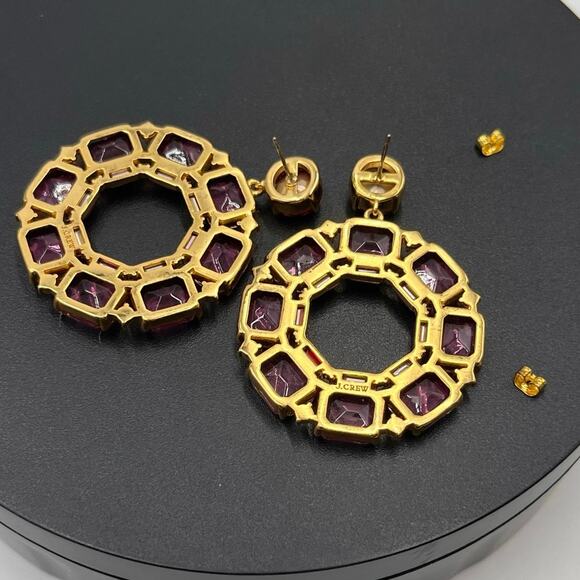 J. crew Faceted-crystal Regal Rose Pink hoop Door Knocker earrings - Picture 5 of 8